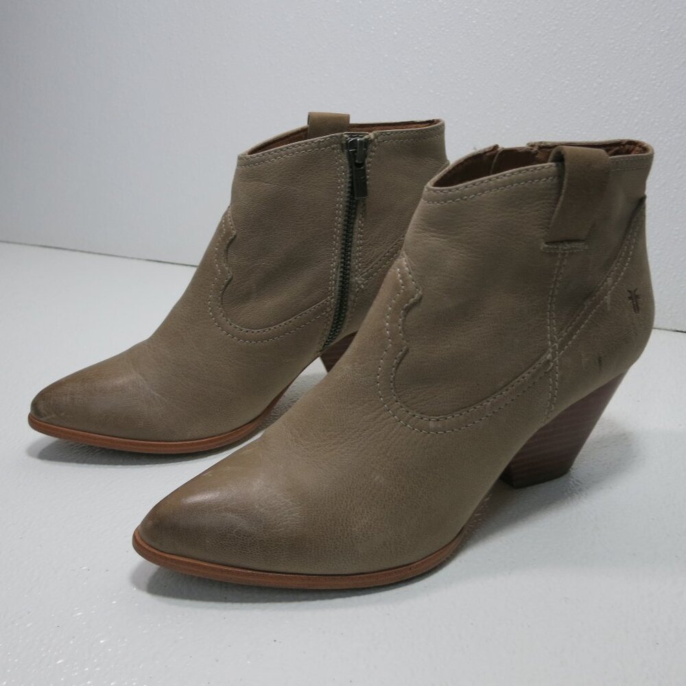 FRYE Reina 3479258 Women's Tan Leather Stacked Heels Zipper Ankle Boots Sz 8 M
